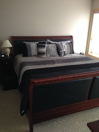 Solid Wood & Leather Bed 