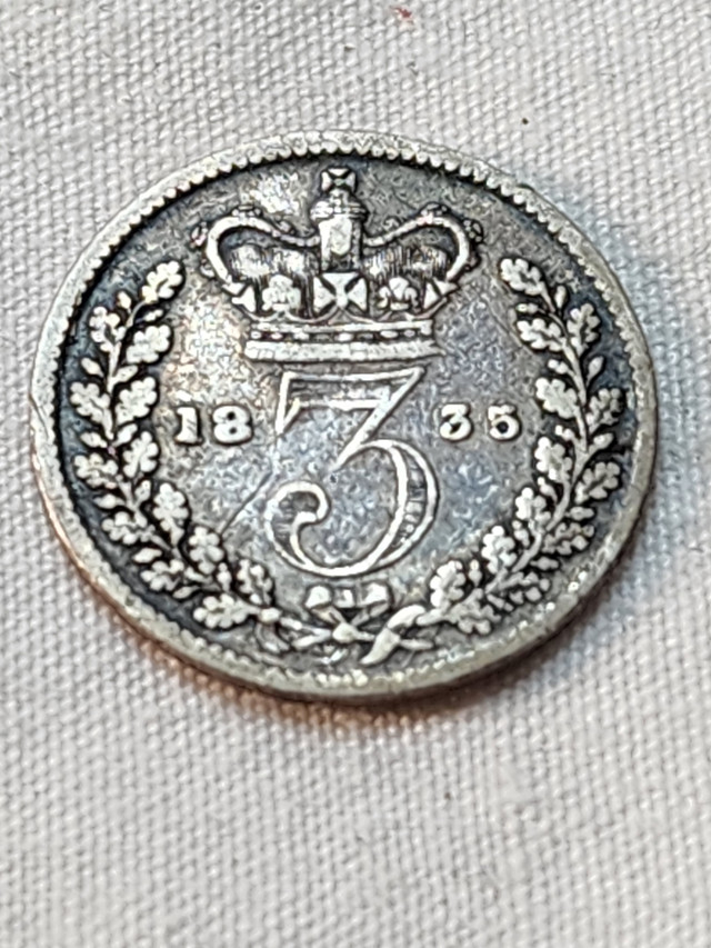 1835 Maudy United Kingdom 3 Pence Silver Coin in Arts & Collectibles in City of Toronto - Image 2