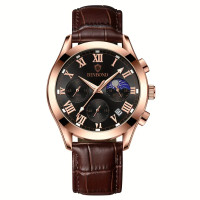 Leather Rose Shell black Surface-Men's Multi-functional Watch