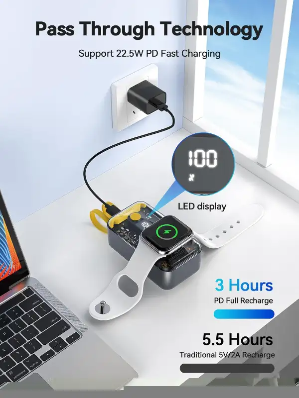 NEWDERY Portable Power Bank 10000mAh (Wireless + USB C + Apple) in General Electronics in Vancouver - Image 10