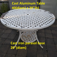 Patio Table  - Cast Alum & Iron, White, Wickers Pattern