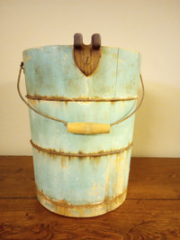 Antique Ice Cream churn, barrel, bucket, original green paint