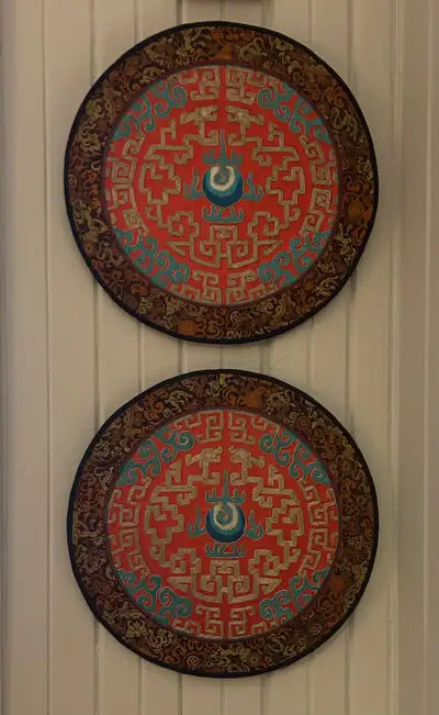 Set of 2 Antique Chinese 12 ¾” Embroidered Mandalas, View more