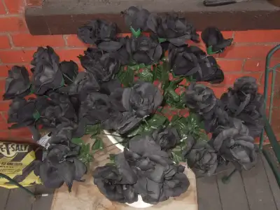 15 pieces black artificial roses 15 stems with 45 roses 3 roses on each stem 23 inch height- $20 for...