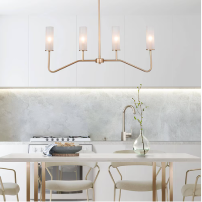 Modern 32" 4-Light Dark Gold Linear Chandelier with Frosted Glas, View more