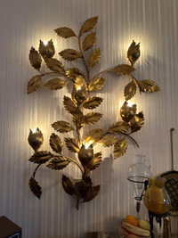 1950's Statement Italian Gold Leaf Wall Sconce Hollywood Regency