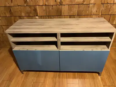 BESTÅ TV bench with doors, white stained oak effect, View more