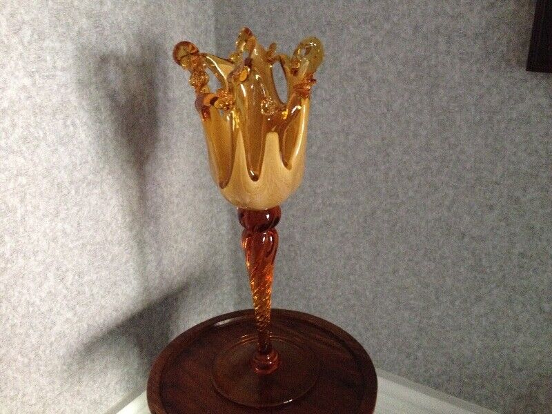 Amber Colour Stemmed Glass Vase 13 1/2 Inch High Home Décor & Accents