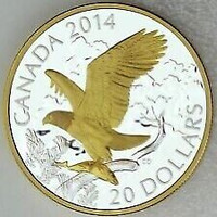 2014 $20 Silver Perched Bald Eagle with selective gold plating