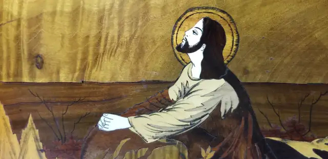 Wood inlays wall art Jesus Garden Gethsemane India vintage 15” L63234885295233121
