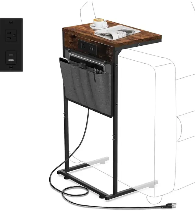 C Shaped End Table with Charging Station, C Side Table63735878131585124