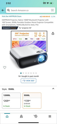 HAPPRUN Projector, Native 1080P Bluetooth Projector with 100"Scr
