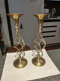 Pair of vintage brass candle holders 10.5" high.