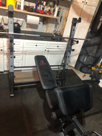 Weight bench rack and weights 