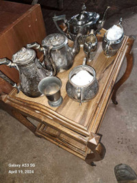 Antique Tea Cart and Tea Set