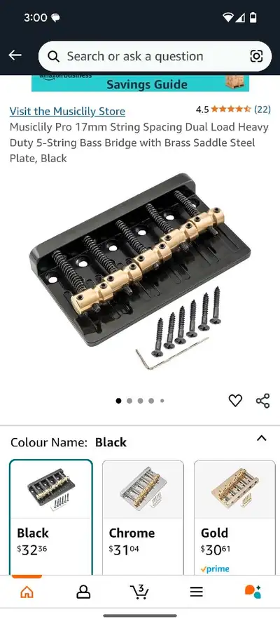 (BRAND NEW) BASS GUITAR BRIDGE - 17MM 5 STRING BRIDGE, View more