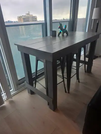 Rustic table and 3 stools included, View more