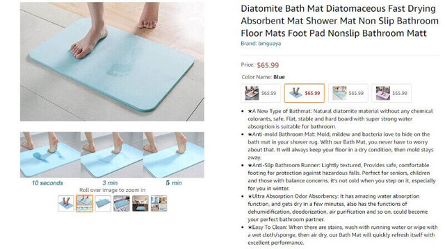 New amazing material！Diatomite Bath Mat( with Non-slip mat+Grind in Bathwares in Fredericton