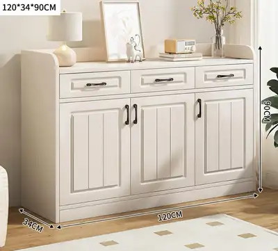 Modern Sideboard – 3-Drawer, 3-Door Storage Cabinet in White 120, View more
