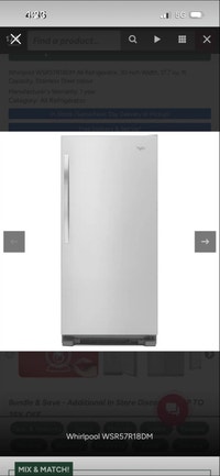New Whirlpool WSR57R18DM All Refrigerator Mississauga / Peel Region Toronto (GTA) Preview