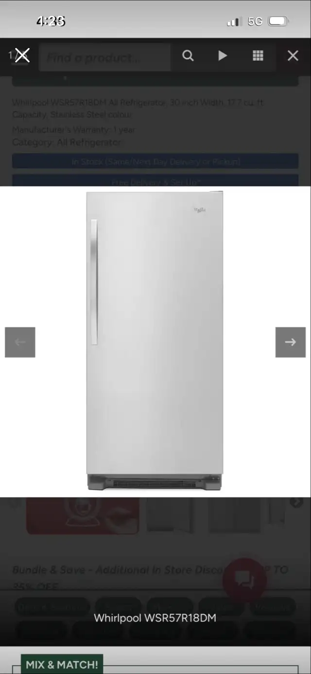 New Whirlpool WSR57R18DM All Refrigerator in Refrigerators in Mississauga / Peel Region - Image 2