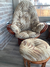 Real Rattan Wing Chair with Ottoman