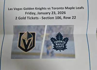 Maples Leafs Vs. Golden Knights - January 23rd, 2026 (2 Tickets), View more