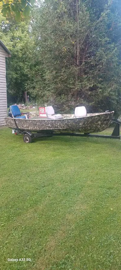 2020 Sail 20hp 4 str. 14' aluminium wide,whith floor,3 comfy seats,place for 5,Trailer with shock bl...