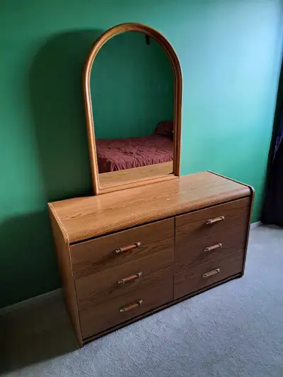 Dresser with Attached Mirror + Bedside Table, View more