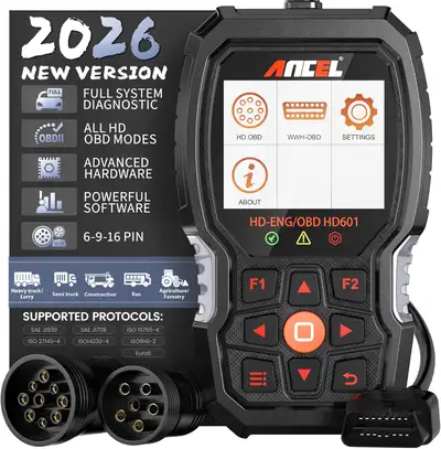 Brand new, never opened. - 【Extensive Compatibility】HD601 heavy duty truck scanner supports 12V & 24...