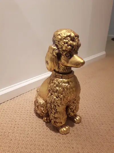 Here is a very nice vintage 1940's art deco poodle dog nodding/bobblehead~ made of gold leaf foil co...