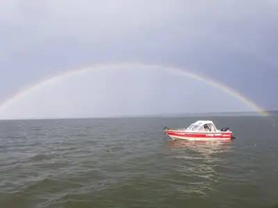 - shorelander trailer -Custom rock guard on trailer front nose and belly -150hp Merc. Two stroke no...