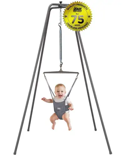 Jolly Jumper Standing Baby Exerciser with Super Stand, Grey, Ages 3m+ Size: W.34"(86cm) x D.50"(127c...