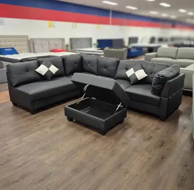 Black  Leather Sectional Sofa, View more