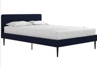 Upholstered Bed Queen Blue Linen