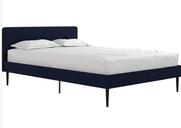 Upholstered Bed Queen Blue Linen in Beds & Mattresses in Mississauga / Peel Region