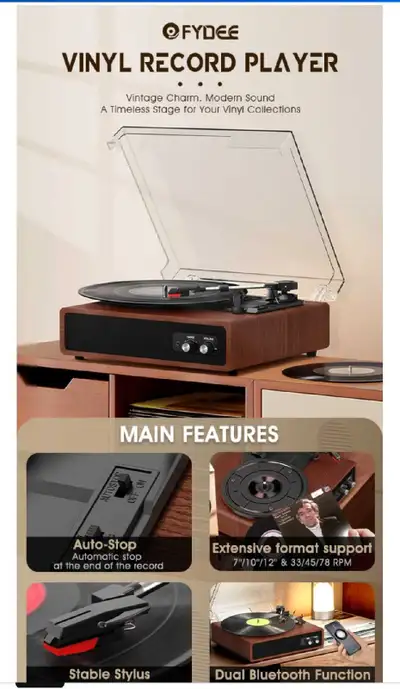 FYDEE Vinyl Record Player, View more