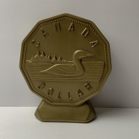 Vintage 1990’s Gold Plastic “Loonie” Bank