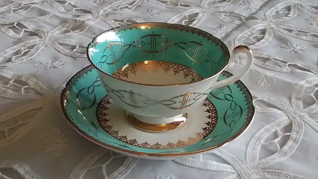 FINE BONE CHINA WIDE CUP SAUCER - TURQUOISE, GOLD ROYAL GRAFTON63804732216577121