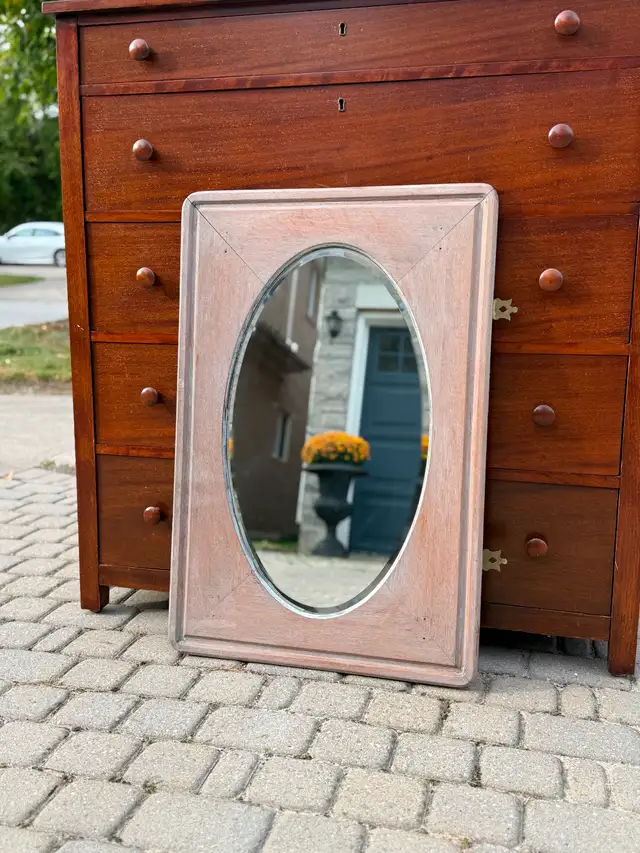 Oval Wall Mirror - Dusty Rose Painted Frame, 22 x 32 in.