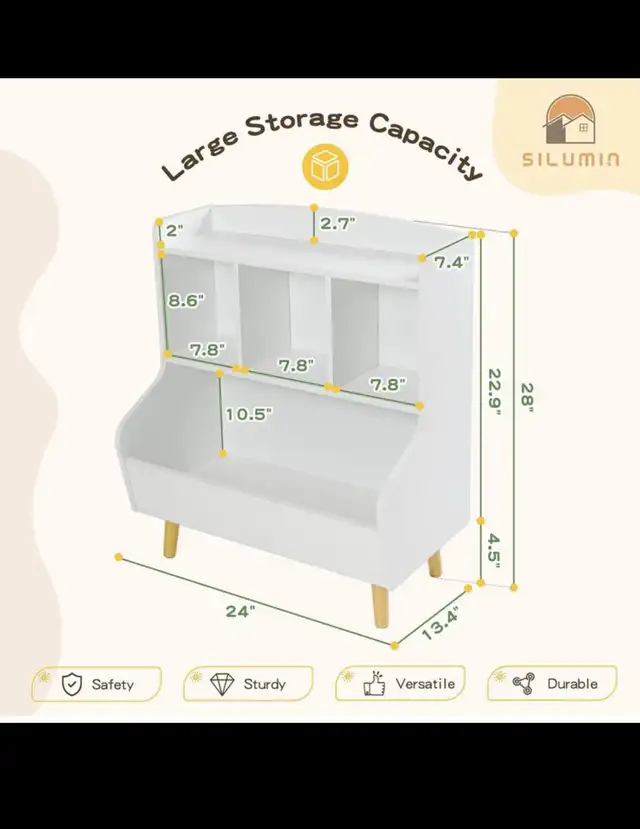 Kids Bookshelf and Toy Storage Organizer, Wooden Toddler Bookshe in Bookcases & Shelving Units in Hamilton - Image 3