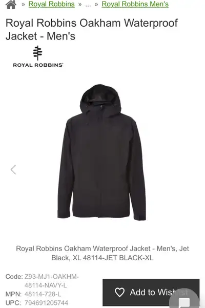 Brand New Men’s Royal Robbin’s Oakham Waterproof Jacket XL, View more