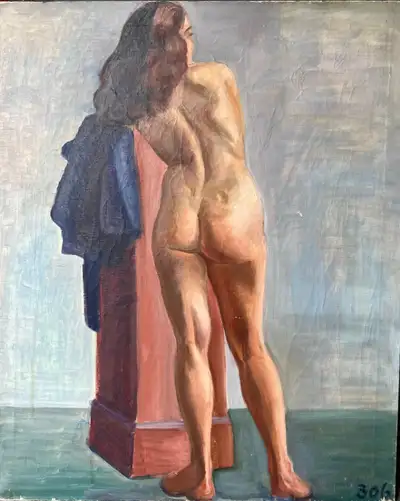 Vintage 1941 NUDE STUDY OIL ON CANVAS PAINTING 33 X 27 INCHES, View more