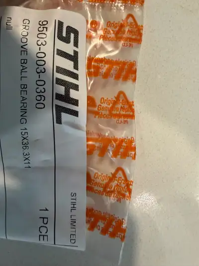 Stihl 9503-003-0360 GROOVE BALL BEARING 15X36.3X11 New oem in package. Qty 1 Price firm.