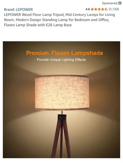 New / LEPOWER Wood Floor Lamp Tripod, Mid Century Lamps for Livi, View more