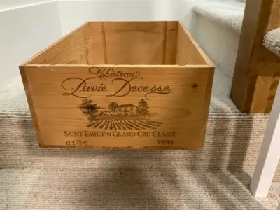 Real wine crate Make me an offer 20 x 13 x 7, white label is easy to remove I put a pillow used it f...