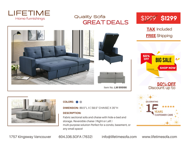 Sofa bed with 2 chaise and multiple back positions in Couches & Futons in Vancouver - Image 11