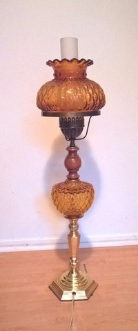 Vintage Fenton Amber Diamond Quilted Glass Lamp