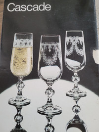 Bohemian Etched Crystal Glass set with Champagne Flute Glasses