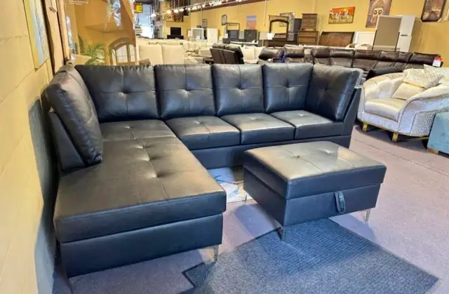 Reversible sectional sofa + ottoman, faux leather material